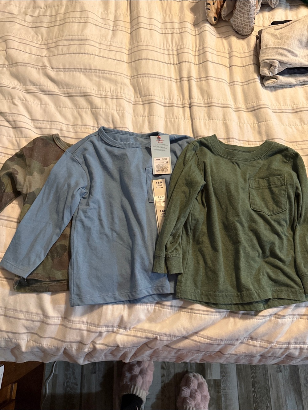 Cat & Jack Long-Sleeve Tee Trio - Light Blue, Olive Green, Camo